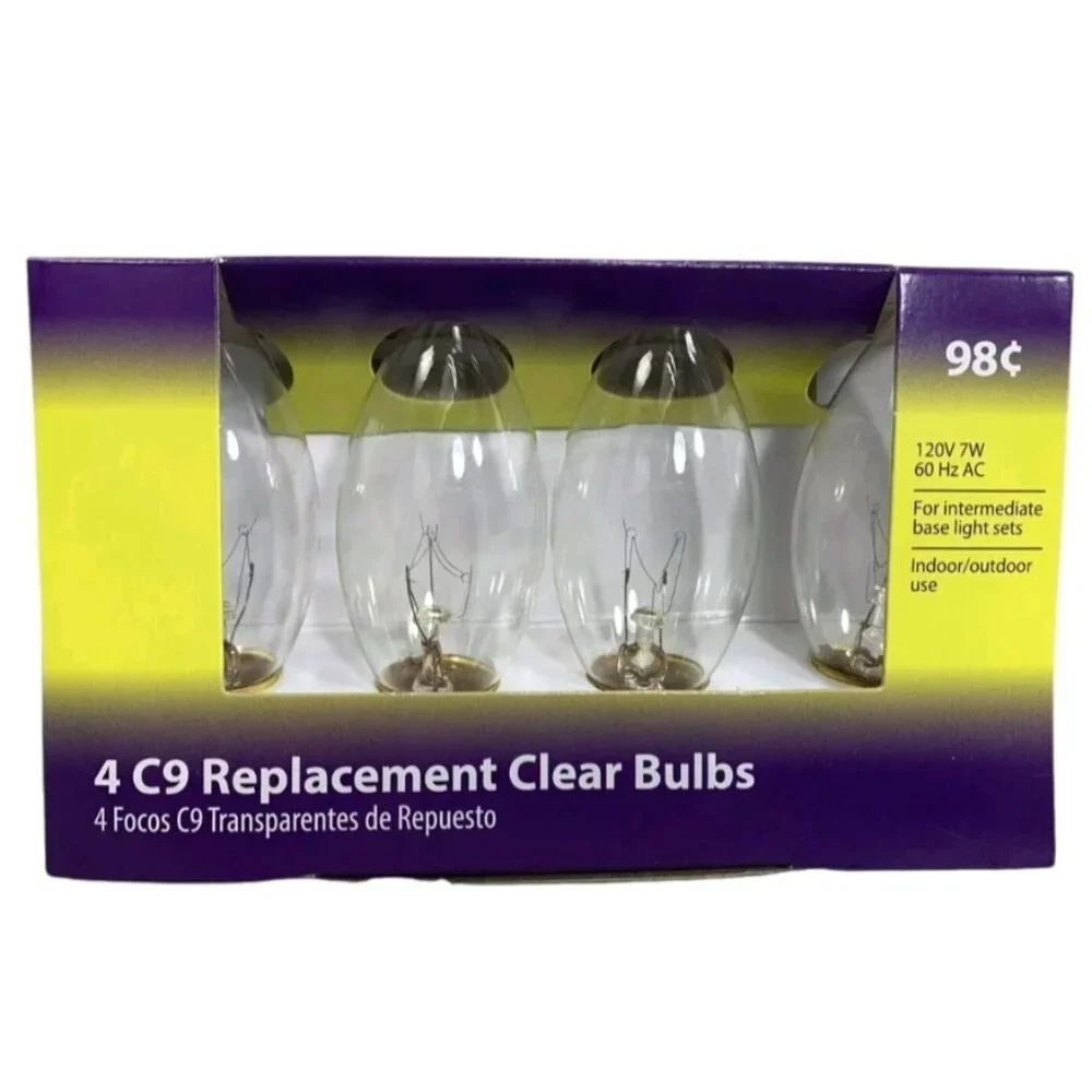 C9 Clear Christmas Light‎ Bulbs 7W Replacement Indoor Outdoor Vtg Village 8 pack